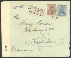 ARGENTINA: 10/JUL/1917: Buenos Aires - Denmark, Registered Cover Franked With 12c. San Martín + 24c. Centenary Of Indepe - Briefe U. Dokumente