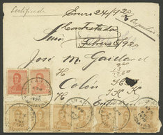 ARGENTINA: JA/1920: Alvear (Corrientes)- Colón (Entre Ríos), Registered Cover Franked With 7x 1c. And 2x 5c. San Martín  - Brieven En Documenten