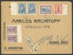 ARGENTINA: Registered Cover Sent To Buenos Aires From Bahia Blanca In JUL/1920, Franked With 2x ½c. San Martín + 2c., 5c - Briefe U. Dokumente