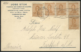 ARGENTINA: Card Franked With 5x 1c. San Martín With FISCAL SUN Watermark (GJ.511), Sent From Buenos Aires To Germany On  - Brieven En Documenten