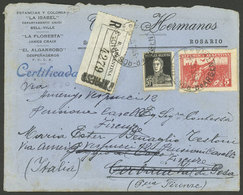 ARGENTINA: Express Cover Sent From Rosario To Italy (and FORWARDED SEVERAL TIMES) On 5/DE/1932, Franked With 5c. Revolut - Brieven En Documenten