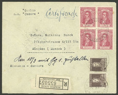 ARGENTINA: 15/FE/1926: Buenos Aires - München, Registered Cover Franked With Pair 2c. San Martín W/o Period + Block Of 4 - Brieven En Documenten