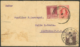 ARGENTINA: Cover Sent From San Isidro To Martinez On 15/AU/1927, Franked With 2c. San Martin W/o Period (damaged) + 5c.  - Brieven En Documenten