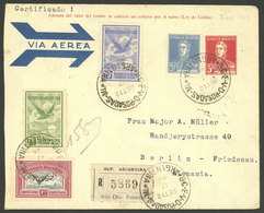 ARGENTINA: 24/SE/1929: Buenos Aires - Berlin, Registered 5c. Airmail Stationery Envelope With Additional Postage (total  - Briefe U. Dokumente