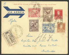 ARGENTINA: 12/OC/1929: Rosario - Montevideo, Registered Cover With Colorful Additional Postage (total 40c.), VF Quality - Brieven En Documenten