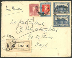 ARGENTINA: 3/OC/1934: Buenos Aires - Rio De Janeiro, Registered Cover Franked With 30c. And $1 San Martín + 2x 15c. Euch - Briefe U. Dokumente