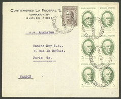 ARGENTINA: 20/SE/1938: Buenos Aires - Paris, Cover Franked With 2c. Urquiza + 3c. Sarmiento Block Of 6 (total Postage 20 - Briefe U. Dokumente