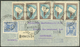 ARGENTINA: 11/JA/1939: Buenos Aires - Amsterdam, Registered Airmail Cover Franked With 2x 20c. Martín Güemes + 5x $1 Map - Briefe U. Dokumente