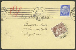 ARGENTINA: 20/AU/1939: Hannover - Buenos Aires, Cover Sent To Poste Restante, With MIXED POSTAGE, It Has A Tear Not Affe - Briefe U. Dokumente