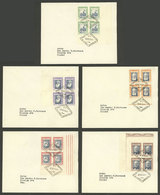ARGENTINA: Postal Welfare: Cmpl. Set Of 5 Values In Blocks Of 4, On FDC Covers, VF Quality - Brieven En Documenten