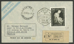 ARGENTINA: 22/DE/1951: Santa Fe - Neully Sur Seine (France), Registered Cover Franked With $2.45+$7.55 La Pieta - Eva Pe - Briefe U. Dokumente