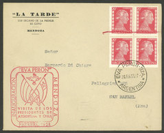 ARGENTINA: Cover Sent To San Rafael (Mendoza) On 26/FE/1953, With 20c. Eva Peron Block Of 4 (total 80c.) And Cancelled E - Brieven En Documenten