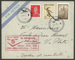 ARGENTINA: 14/MAY/1955: Buenos Aires - Paris, Flight Commemorating Jean Mermoz's Flight 25th Anniversary, Cover Franked  - Brieven En Documenten