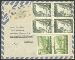 ARGENTINA: Registered Airmail Cover Sent From Buenos Aires On Berlin 9/JUN/1959, Franked With Block Of 4 $5 Waterfalls + - Brieven En Documenten