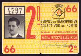 1959 Passe STCP Serviço De Transportes Colectivos Do PORTO Rede Tracção Electrica. Pass Ticket TRAM Portugal - Europe