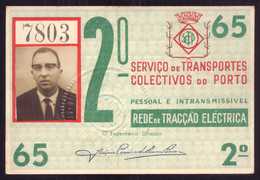 1965 Passe STCP Serviço De Transportes Colectivos Do PORTO Rede Tracção Electrica. Pass Ticket TRAM Portugal 1965 - Europe