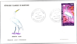 MIGRATORY BIRDS- GREAT EGRET- MAURITANNIA- FDC-1967-FC-78 - Grues Et Gruiformes