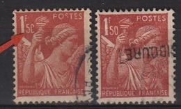 Variété Du 652 Iris Rouge Brun Oblitéré, 1f5C O Des 50 Centimes Cassé En Forme De C - Used Stamps