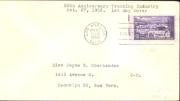 74525- TRUCKING INDUSTRY, TRUCKS, TRANSPORTS, STAMP ON COVER, OBLIT FDC, 1953, USA - Trucks