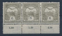 ** 1913 Turul 6f Hármascsík, Mindhárom Bélyegen Elmosódott Az értékszám Mezőjének Felső Része, A 2. Bélyeg II. Típusú és - Sonstige & Ohne Zuordnung