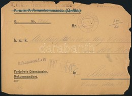 1918 Ajánlott Tábori Posta Boríték  'K.u.k. 7. Generalkommando' + 'FP 334' - Sonstige & Ohne Zuordnung