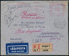 1938 Ajánlott Légi Levél Gépi Reklám Bélyegzéssel Brazíliába, Visszairányítva - Otros & Sin Clasificación