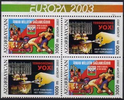 ** 2003 Europa CEPT Plakátművészet 2 Sort Tartalmazó Alul-felül Vágott Négyestömb - Autres & Non Classés