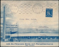 1939 Levél Az Elmaradt Helsinki Olimpia Reklámjával / Cover Advertising The (postponed) Helsinki Olympic Games - Andere & Zonder Classificatie