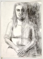 Basch Jelzéssel: Lány Portré. Szén, Papír, 70×50 Cm - Andere & Zonder Classificatie