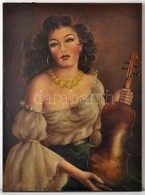 Böhm Jelzéssel: Cigány Lány A Hegedűvel. Olaj, Vászon, 80×60 Cm - Sonstige & Ohne Zuordnung
