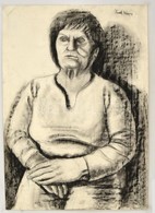 Frank Jelzéssel: Idős Nő Portréja. Szén, Papír, Felcsavarva, 70×50 Cm - Autres & Non Classés