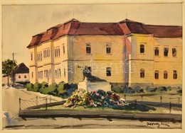 Hessky Iván (1890-1950): Tata I. Világháborús Emlékmű. Akvarell, Papír, Jelzett, Paszpartuban, 27×38 Cm - Autres & Non Classés