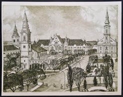 Kádas István (1941- ): Kecskemét Belváros, Rézkarc, Papír, Jelzett, 32×42 Cm - Autres & Non Classés