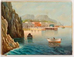 Kárpáthy Jelzéssel: Mediterrán Kikötő. Olaj, Vászon, 31×41 Cm - Autres & Non Classés