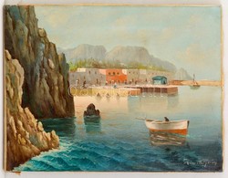 Kárpáthy Jelzéssel: Mediterrán Kikötő. Olaj, Vászon, 31×41 Cm - Altri & Non Classificati