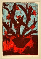Mazsaroff Miklós (1929-1997): Páros Virágú Kaktusz, Színezett Linó, Papír, 51×35 Cm - Altri & Non Classificati