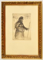 Ludwig Michalek (1859-1942): Asszony Bottal. Rézkarc, Papír, Jelzett A Karcon, üvegezett Keretben, 19×13 Cm - Autres & Non Classés