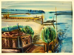 Misch Ádám (1935-1995): Vízparti Táj. Akvarell, Papír, Jelzett, 34×46 Cm - Autres & Non Classés