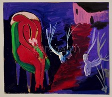 Molnár János (1950- ): Ülő Akt Agancsokkal, Akvarell, Papír, Jelzett, 29×32 Cm - Autres & Non Classés