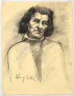 Nagy Jelzéssel: Idős Nő Portréja. Szén, Papír, Felcsavarva, 65×50 Cm - Autres & Non Classés