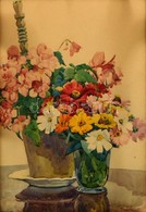 Payer Gizi (?-?): Virágok Vázában. Akvarell, Papír, Jelzett, üvegezett Keretben, 44×29 Cm - Other & Unclassified