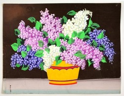 Poldi Jelzéssel: Virágcsendélet. Vegyes Technika, Karton, Foltos, 38×49 Cm - Altri & Non Classificati
