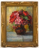 Olvashatatlan Jelzéssel: Virágcsendélet. Olaj, Vászon, üvegezett Keretben, 37×28 Cm - Autres & Non Classés