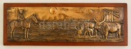 Renner Kálmán (1927-1994): Hortobágy, Bronz Fali Plakett Fa Talapzaton, Jelzett, 13×41,5 Cm - Altri & Non Classificati