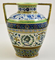 XIX. Sz: Olasz Füles Díszváza, Kézzel Festett, Lepattanásokkal, / Italian Hand Painted Vase With Slight Faults M: 24 Cm - Sonstige & Ohne Zuordnung