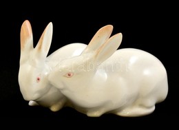 Zsolnay Porcelán Nyuszipár, Kézzel Festett, Jelzett, Hibátlan, 12×8 Cm - Otros & Sin Clasificación