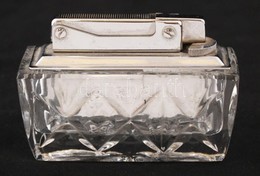 Öntött üveg Asztali öngyújtó, Fém Betéttel, Sérüléssel, 5,5x8x3 Cm - Verre & Cristal