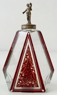 Likörős üveg, Figurális Fém Tetővel, Metszett, Több Rétegű, Apró Csorbákkal, M: 22 Cm - Glas & Kristall