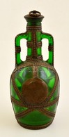 Antik üveg Palack Réz Szerelékkel, Dugóval, M: 23 Cm - Vetro & Cristallo