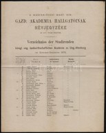 1879 Magyaróvár, M. Kir. Gazdasági Akadémia Hallgatóinak Névjegyzéke - Non Classés